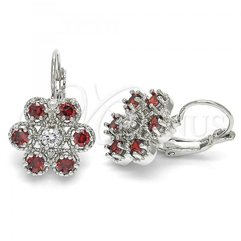 Rhodium Plated Leverback Earring, with Garnet and White Cubic Zirconia, Polished, Rhodium Finish, 02.210.0215.5