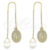 Oro Laminado Threader Earring, Gold Filled Style Guadalupe Design, with White Crystal, Polished, Golden Finish, 02.253.0008