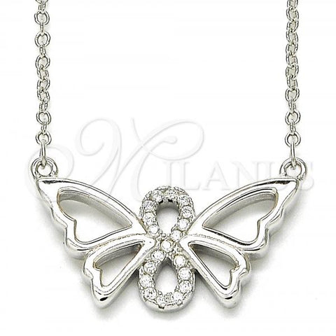 Sterling Silver Pendant Necklace, Butterfly and Infinite Design, with White Cubic Zirconia, Polished, Rhodium Finish, 04.336.0086.16