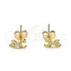 Oro Laminado Stud Earring, Gold Filled Style Horse Design, with White Micro Pave, Polished, Golden Finish, 02.213.0297