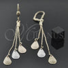 Oro Laminado Long Earring, Gold Filled Style Teardrop Design, Matte Finish, Tricolor, 5.091.007