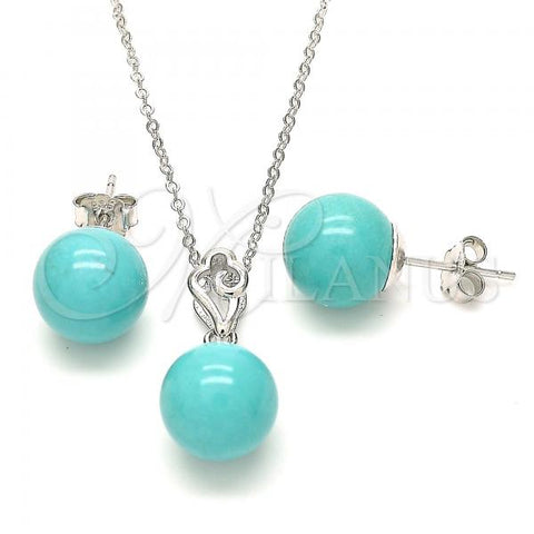 Sterling Silver Earring and Pendant Adult Set, Ball Design, Polished, Rhodium Finish, 10.63.0596.1
