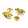 Oro Laminado Stud Earring, Gold Filled Style Evil Eye Design, with White Cubic Zirconia, Polished, Golden Finish, 02.341.0028