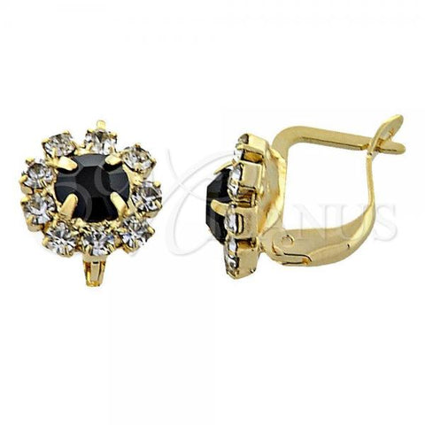 Oro Laminado Leverback Earring, Gold Filled Style Flower Design, with Black and White Cubic Zirconia, Polished, Golden Finish, 02.122.0080