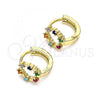 Oro Laminado Huggie Hoop, Gold Filled Style with Multicolor Cubic Zirconia, Polished, Golden Finish, 02.210.0605.3.10