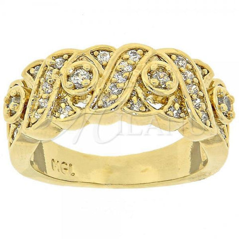 Oro Laminado Multi Stone Ring, Gold Filled Style Hugs and Kisses Design, with White Cubic Zirconia, Polished, Golden Finish, 5.166.010.07 (Size 7)