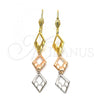 Oro Laminado Long Earring, Gold Filled Style Diamond Cutting Finish, Tricolor, 02.63.2139