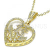 Oro Laminado Fancy Pendant, Gold Filled Style Heart and Flower Design, Polished, Golden Finish, 05.351.0110.1