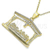 Oro Laminado Religious Pendant, Gold Filled Style Cross Design, with White Crystal, Polished, Golden Finish, 05.253.0014.1