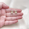 Oro Laminado Stud Earring, Gold Filled Style Teddy Bear Design, with White Micro Pave, Polished, Golden Finish, 02.411.0008