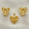 Oro Laminado Earring and Pendant Adult Set, Gold Filled Style with Crystal, Golden Finish, 5.047.003