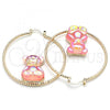 Oro Laminado Large Hoop, Gold Filled Style Teddy Bear Design, Pink Resin Finish, Golden Finish, 02.380.0039.50