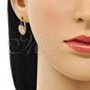 Oro Laminado Leverback Earring, Gold Filled Style Leaf Design, with White Cubic Zirconia, Polished, Golden Finish, 02.122.0082