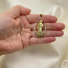 Oro Laminado Religious Pendant, Gold Filled Style San Judas Design, with Multicolor Cubic Zirconia, Polished, Golden Finish, 05.380.0159.1