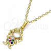 Oro Laminado Pendant Necklace, Gold Filled Style Little Girl Design, with Multicolor Micro Pave, Polished, Golden Finish, 04.210.0042.1.18