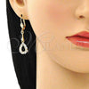 Oro Laminado Long Earring, Gold Filled Style Teardrop Design, with White Cubic Zirconia, Polished, Golden Finish, 02.387.0047