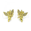 Oro Laminado Stud Earring, Gold Filled Style Angel Design, with White Micro Pave, Polished, Golden Finish, 02.156.0642