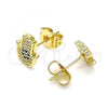Oro Laminado Stud Earring, Gold Filled Style Hand of God Design, with Sapphire Blue and White Micro Pave, Polished, Golden Finish, 02.156.0558