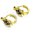 Oro Laminado Huggie Hoop, Gold Filled Style Turtle Design, with Black Cubic Zirconia, Polished, Golden Finish, 02.210.0712.2.12
