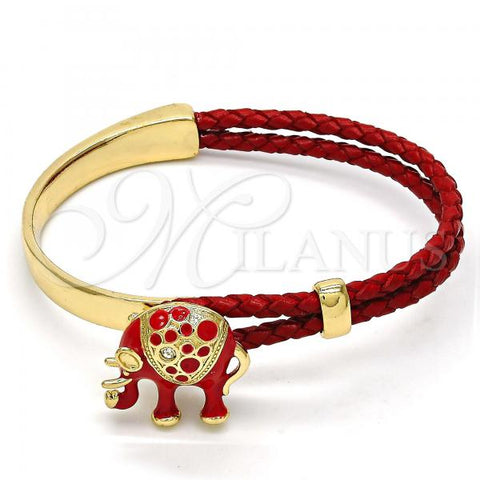 Oro Laminado Individual Bangle, Gold Filled Style Elephant Design, with White Crystal, Red Enamel Finish, Golden Finish, 07.179.0001.2 (06 MM Thickness, One size fits all)