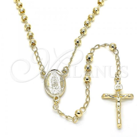 Oro Laminado Thin Rosary, Gold Filled Style Guadalupe and Crucifix Design, Polished, Golden Finish, 09.213.0021.24