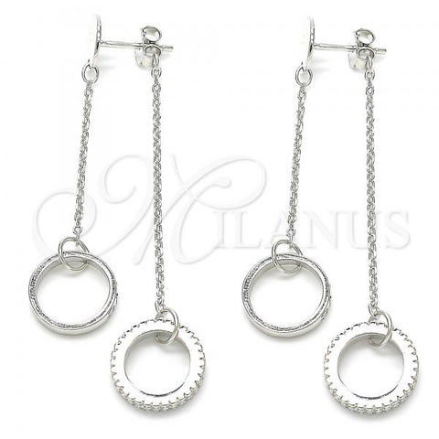 Sterling Silver Long Earring, Love Design, with White Cubic Zirconia, Polished, Rhodium Finish, 02.186.0204