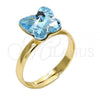 Oro Laminado Multi Stone Ring, Gold Filled Style Butterfly Design, with Aquamarine Swarovski Crystals, Polished, Golden Finish, 01.239.0007.9 (One size fits all)