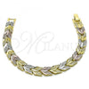 Oro Laminado Solid Bracelet, Gold Filled Style Airplane Design, Diamond Cutting Finish, Tricolor, 03.102.0075.07