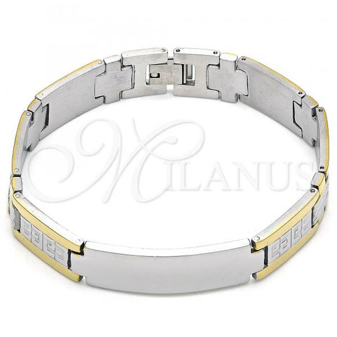 Stainless Steel Solid Bracelet, Greek Key Design, Polished, Two Tone, 03.114.0377.08