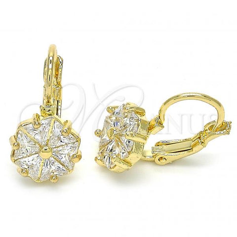 Oro Laminado Leverback Earring, Gold Filled Style with White Cubic Zirconia, Polished, Golden Finish, 02.210.0225