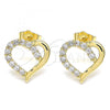 Oro Laminado Stud Earring, Gold Filled Style Heart Design, with White Cubic Zirconia, Polished, Golden Finish, 02.210.0440