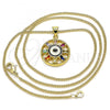 Oro Laminado Pendant Necklace, Gold Filled Style Evil Eye Design, with Multicolor Cubic Zirconia, Black Enamel Finish, Golden Finish, 04.313.0039.1.20