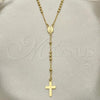Oro Laminado Thin Rosary, Gold Filled Style Cross and Virgen Maria Design, Polished, Golden Finish, 09.02.0061.18