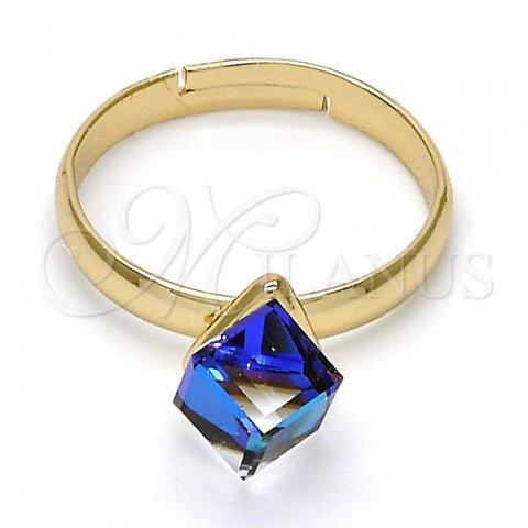 Oro Laminado Multi Stone Ring, Gold Filled Style with Bermuda Blue Swarovski Crystals, Polished, Golden Finish, 01.239.0003.7 (One size fits all)