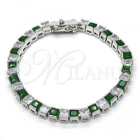 Rhodium Plated Tennis Bracelet, with Green and White Cubic Zirconia, Polished, Rhodium Finish, 03.210.0079.6.08