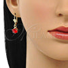 Oro Laminado Leverback Earring, Gold Filled Style with Garnet Crystal, Polished, Golden Finish, 02.122.0112.4