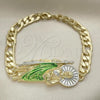 Oro Laminado Fancy Bracelet, Gold Filled Style San Judas and Pave Figaro Design, Polished, Tricolor, 03.351.0163.1.08