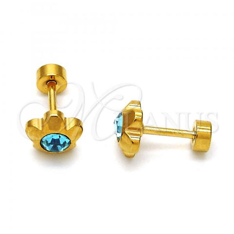 Stainless Steel Stud Earring, Flower Design, with Aqua Blue Crystal, Polished, Golden Finish, 02.271.0019.7