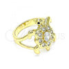 Oro Laminado Multi Stone Ring, Gold Filled Style Turtle Design, with White and Black Cubic Zirconia, Polished, Golden Finish, 01.380.0014.08