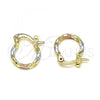 Oro Laminado Small Hoop, Gold Filled Style Diamond Cutting Finish, Tricolor, 02.96.0087.2.12