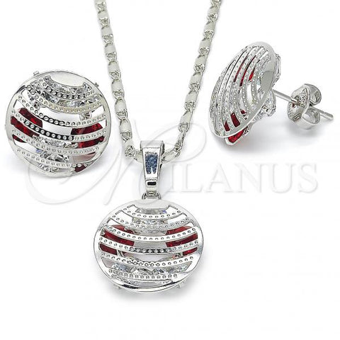 Rhodium Plated Earring and Pendant Adult Set, with Garnet and White Cubic Zirconia, Polished, Rhodium Finish, 10.106.0019.3