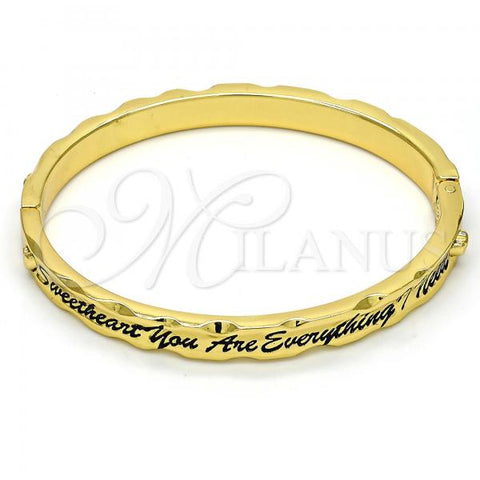 Gold Tone Individual Bangle, Heart Design, Black Enamel Finish, Golden Finish, 07.252.0030.05.GT (07 MM Thickness, Size 5 - 2.50 Diameter)