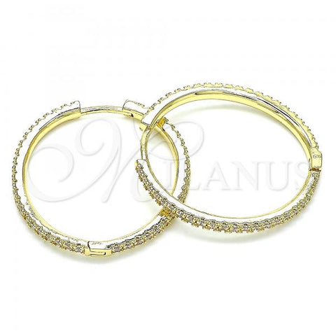Oro Laminado Huggie Hoop, Gold Filled Style with White Cubic Zirconia, Polished, Golden Finish, 02.185.0007.35