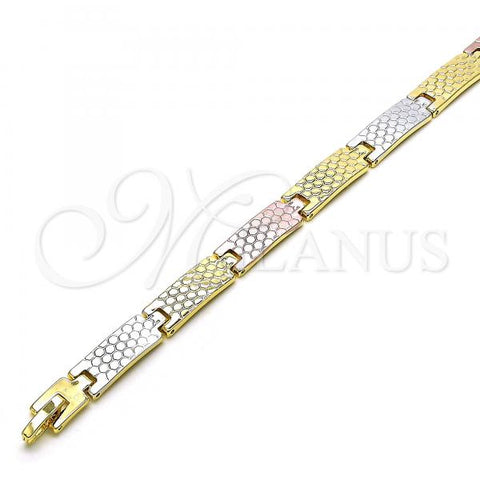 Oro Laminado Solid Bracelet, Gold Filled Style Polished, Tricolor, 03.102.0055.08