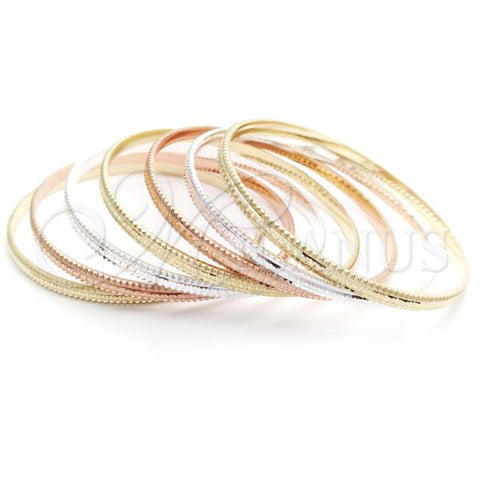 Gold Plated Semanario Bangle, Diamond Cutting Finish, Tricolor, 07.07.0008.05