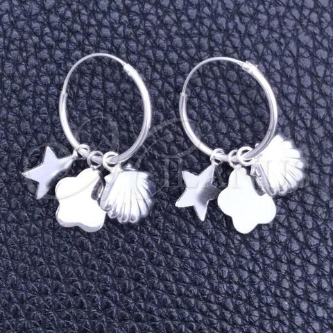 Sterling Silver Small Hoop, Shell and Star Design, Polished, Silver Finish, 02.402.0023.15
