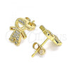 Oro Laminado Stud Earring, Gold Filled Style Little Boy Design, with White Micro Pave, Polished, Golden Finish, 02.342.0159