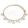 Oro Laminado Charm Anklet , Gold Filled Style Smile and Ball Design, Polished, Tricolor, 03.331.0078.10