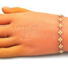 Oro Laminado Fancy Bracelet, Gold Filled Style Four-leaf Clover Design, White Enamel Finish, Golden Finish, 03.386.0009.06