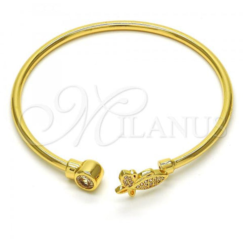 Oro Laminado Individual Bangle, Gold Filled Style Butterfly Design, with White Cubic Zirconia and White Micro Pave, Polished, Golden Finish, 07.233.0004 (03 MM Thickness, One size fits all)
